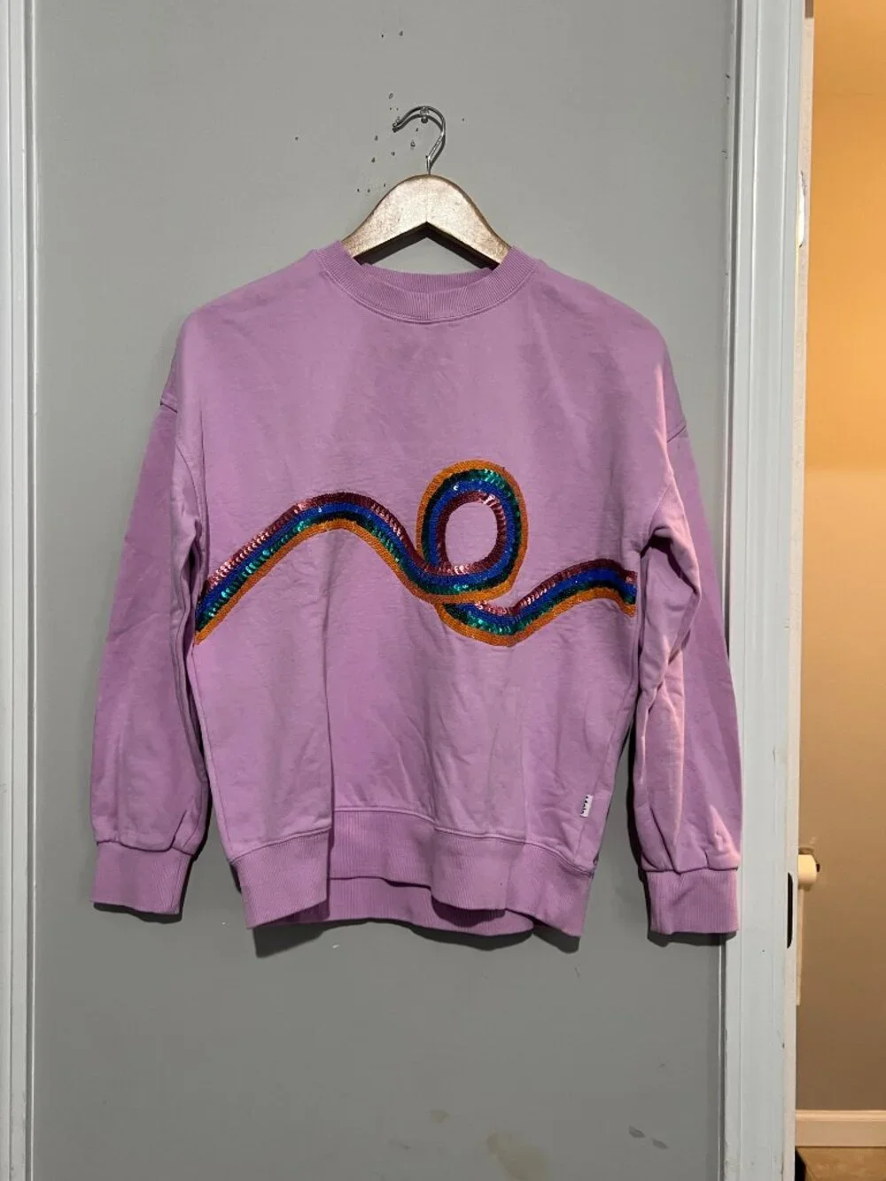 Maxi Pink Lavender Stripes Sweatshirt Girls 12 Sequins